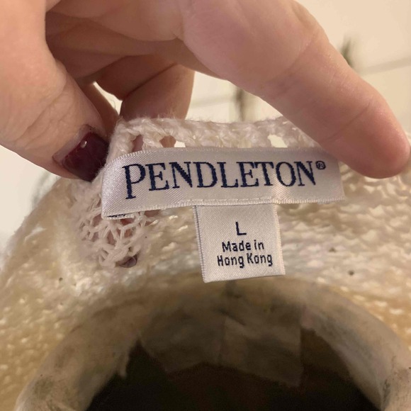 Pendleton White Knit Cardigan Cotton Linen Large Hook Eye Closure Crewneck - Picture 6 of 8